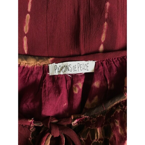 Patrons of Peace Blouse Dress. Wine and Brown Tie-Dye Pattern Long Sleeves Small - Picture 7 of 9